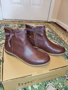 B.O.C Addi Ankle Booties In Dark Brown Zip Up Shoes, Size Womens 10 NEW